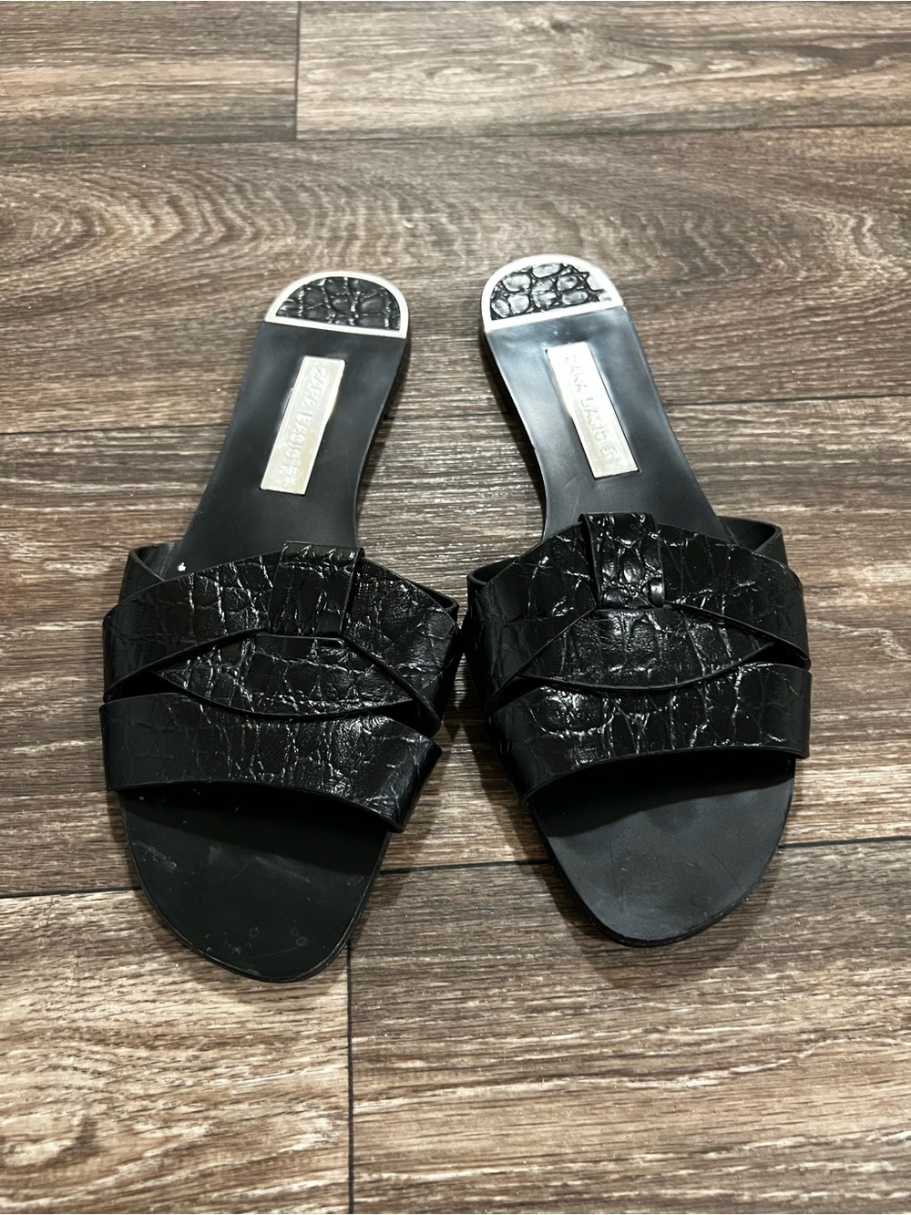 ZARA Black Croc-Texture Leather Slide Sandals - Women's size EUR 39 or US 9 - Picture 3 of 8